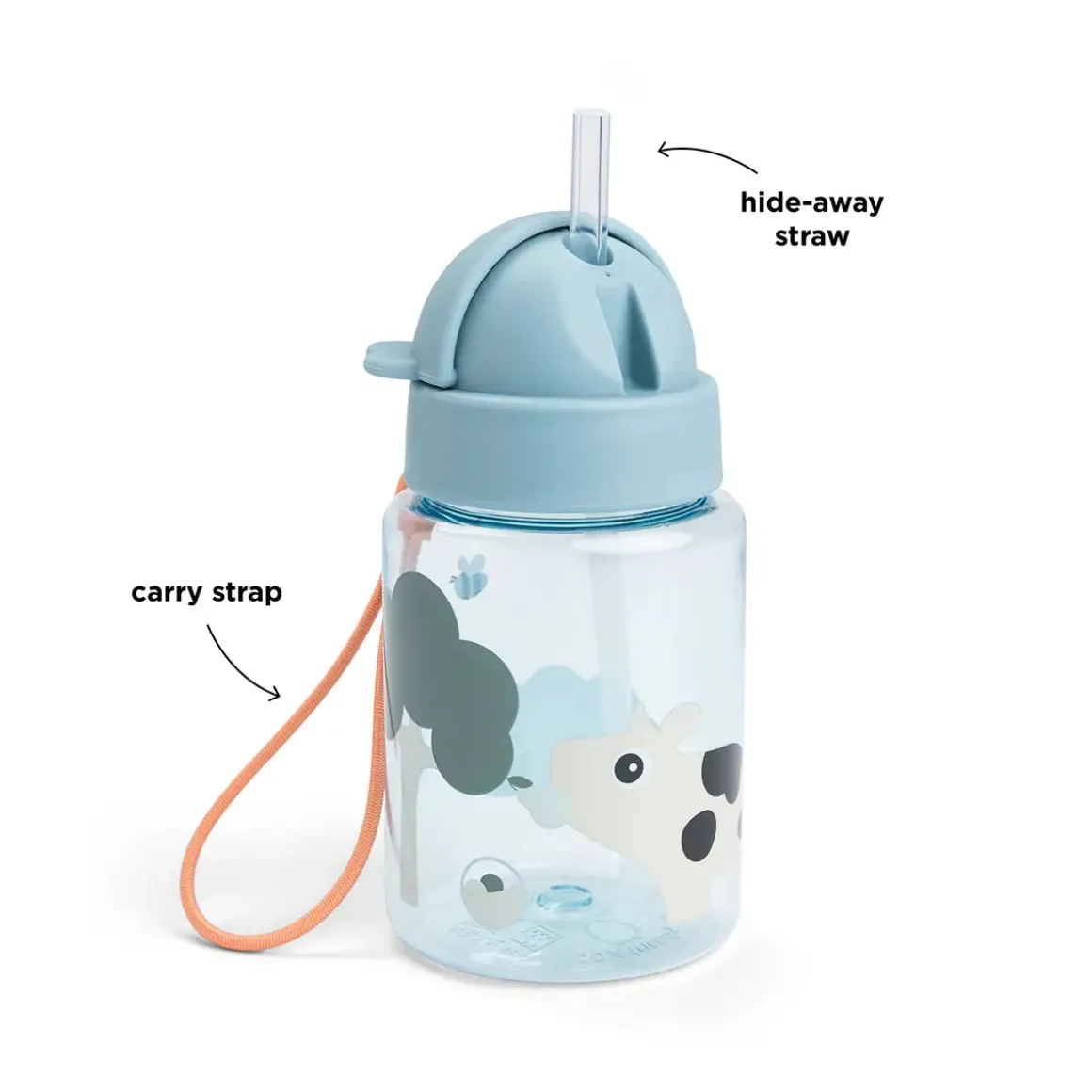 Straw bottle - Tiny farm - Blue - 280 ml