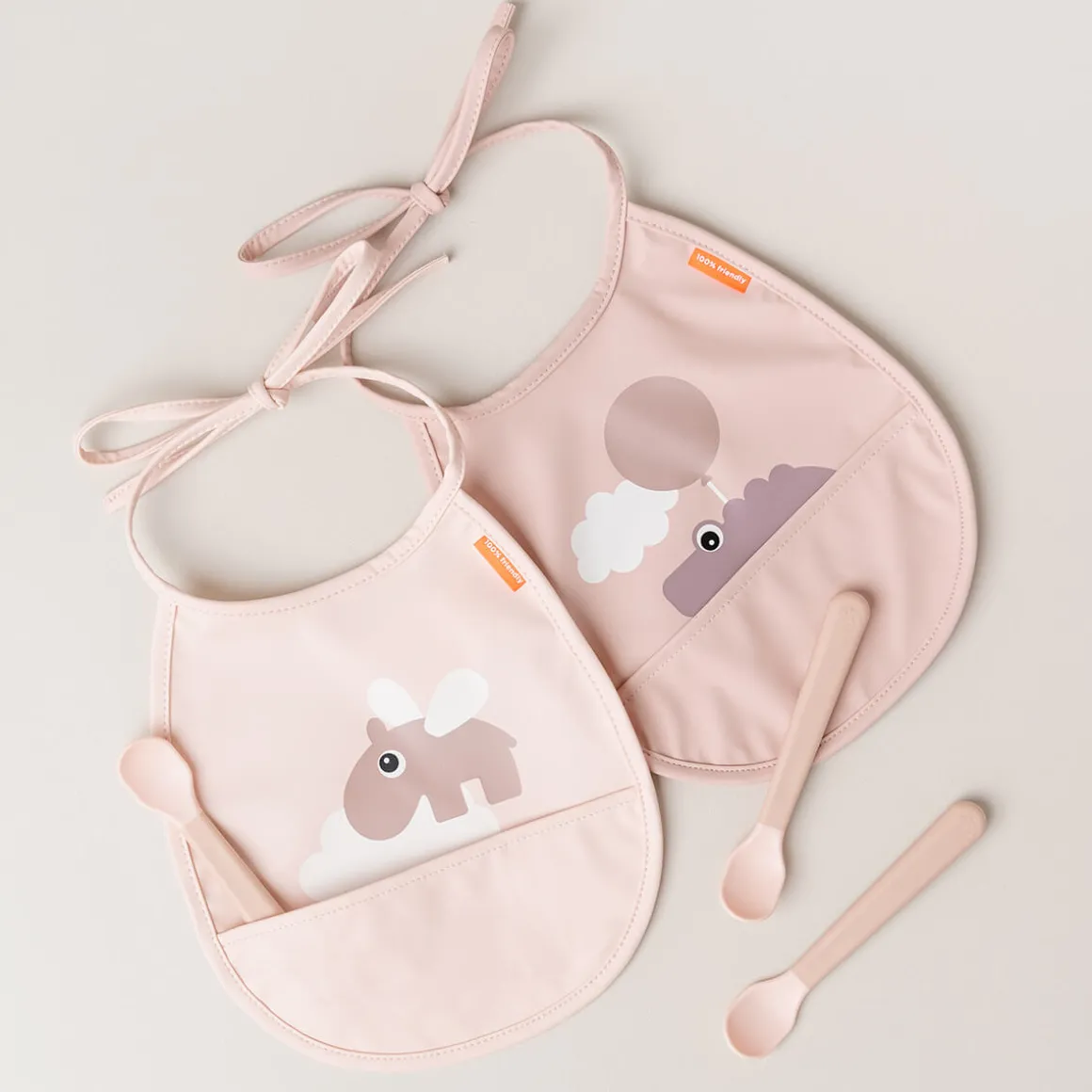 Tiny pocket bib 2-pack - Happy clouds - Powder