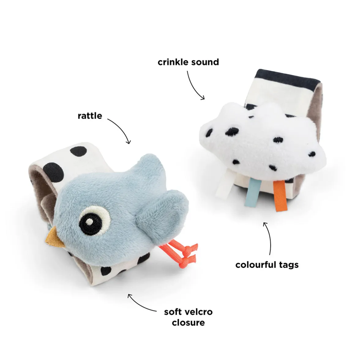 Wrist rattle set 2-pack - Happy clouds - Blue