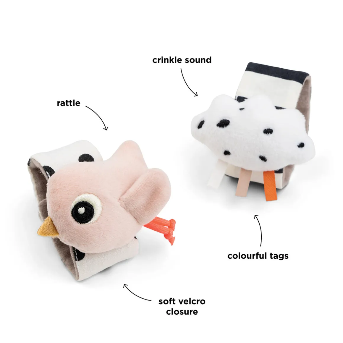 Wrist rattle set 2-pack - Happy clouds - Powder